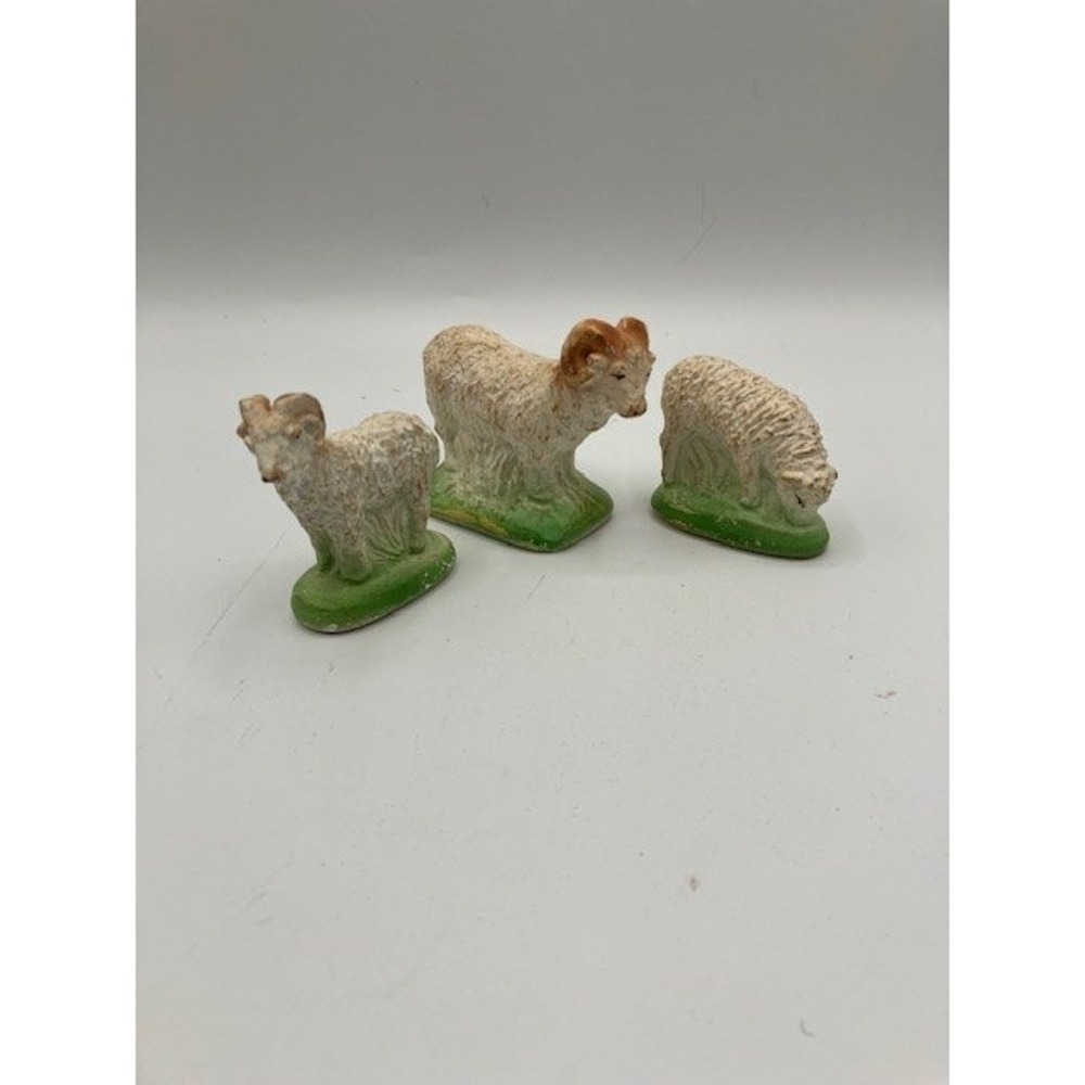 Vintage Chalkware‎ Sheep Figurines Set of 3 Farmhouse Decor Animal Collectibles